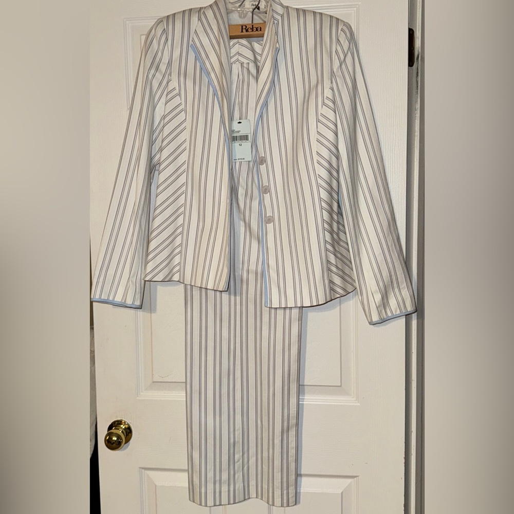 Reba Striped Pantsuit in White and Gray